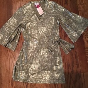 Julie Brown Gold Kimono Wrap Dress